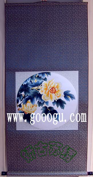 手工刺繡卷軸畫(huà)  絲綢刺繡畫(huà)  手工刺繡工藝畫(huà)