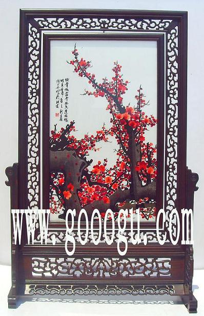 梅花刺繡，報春紅梅雙面繡