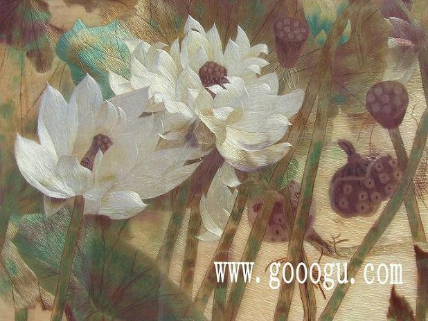 荷花蘇繡畫，高檔刺繡畫，蘇繡精品畫