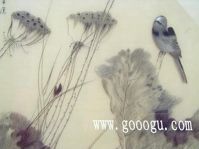 素雅荷花，手工刺繡精品畫，高檔掛畫