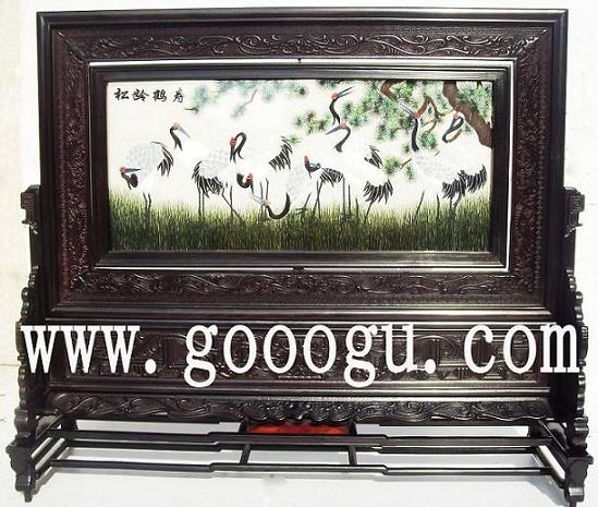 松齡鶴壽雙面繡，蘇州雙面繡精品，檀木刺繡蘇繡