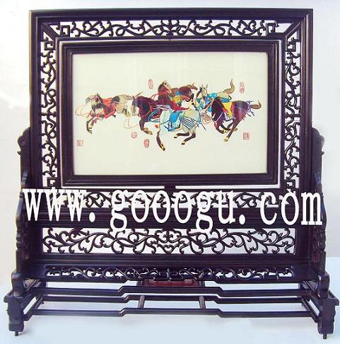 駿馬圖蘇繡，蘇州刺繡精品，手工刺繡工藝品