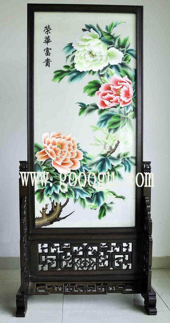 牡丹刺繡雙面繡，榮華富貴雙面繡玄關(guān)屏風，蘇州手工刺繡繡品