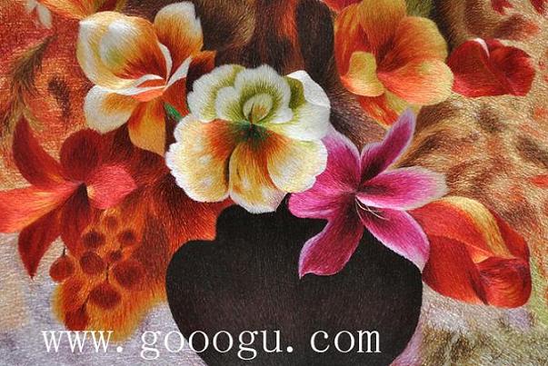 蘇繡精品，花卉刺繡畫(huà)，蘇繡花卉精品壁畫(huà)