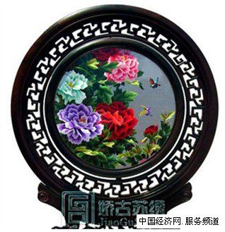 牡丹雙面繡精品，檀木牡丹蘇繡，嬌古蘇繡精品臺屏