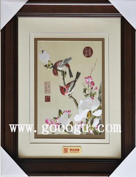蘇繡精品，郎士寧仙萼長春圖，海堂玉蘭，手工刺繡畫精品