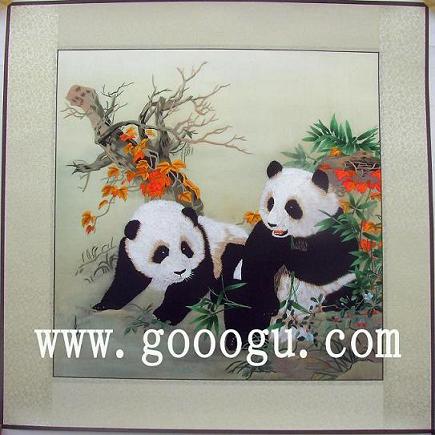 熊貓刺繡圖案，老外喜愛的禮物，蘇繡畫
